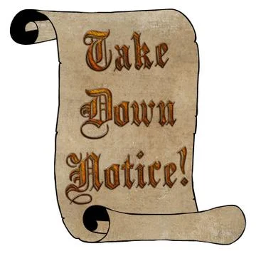 3d wood type take down notice on scroll Stock Illustration