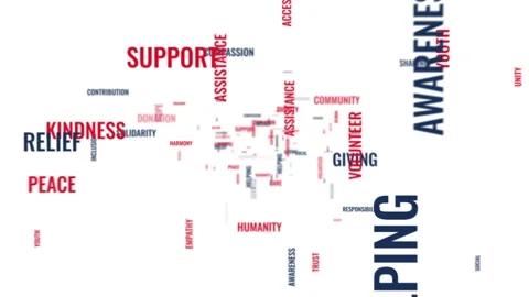 3D Word Cloud Animation with Charity Volunteer and Community Concepts on Wh.. Stock Footage 343780339