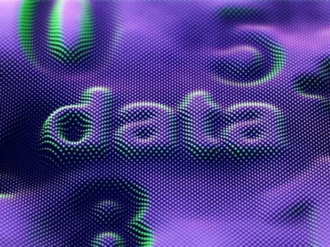 3D word Data with digits on pixelated digital surface. Illustrazione stock