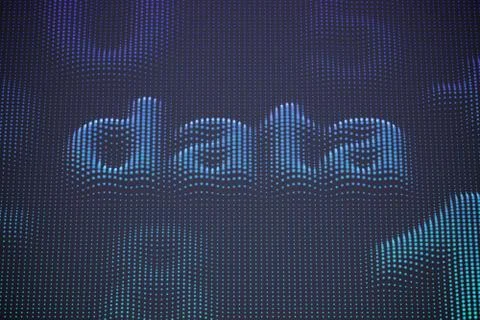 3D word Data with numbers on dotted digital surface. Illustrazione stock