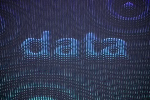 3D word Data with waves on pixelated digital surface. Ilustración de archivo