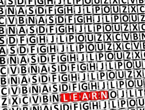 3d word learn inside different letters blocks Illustrazione stock