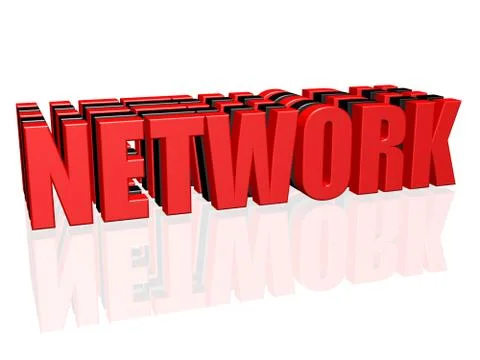 3D Word NETWORK with reflection..Isolated on white..3D rendering. Stock Illustration