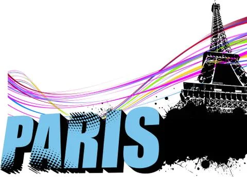 3D word Paris on the Eiffel tower grunge background. Vector illustration Stock-Illustration