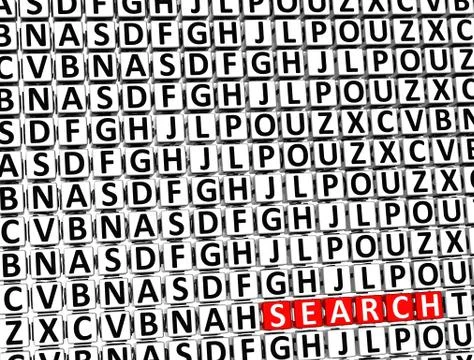 3d word search inside different letters blocks Stock Illustration