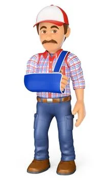 3D Worker with arm in sling. Occupational accident Stock Illustration