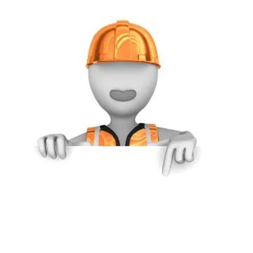 3d worker with blank billboard. 3d illustration. Stock Illustration