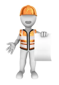 3d worker with blank paper page. 3d illustration. Stock Illustration