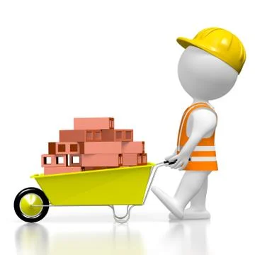 3D worker - bricks concept Stock Illustration