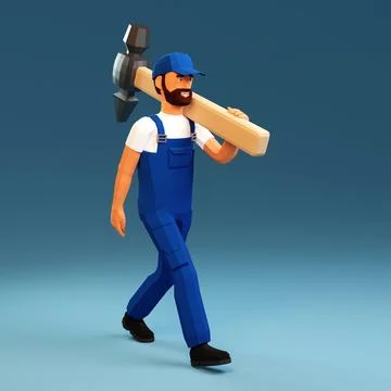 3d worker carries a large hammer Stock Illustration