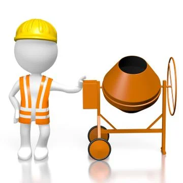 3D worker with a concrete mixer Stock Illustration