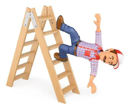 3D Worker falling off a ladder. Occupational accident Stock Illustration