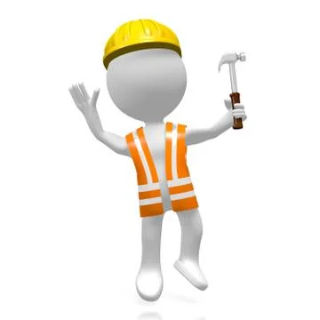 3D worker with a hammer Stock Illustration