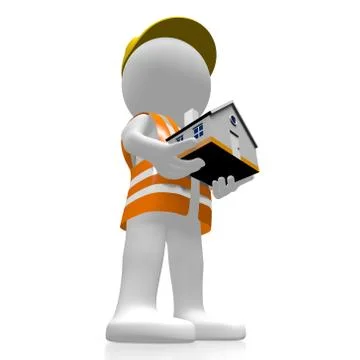 3D worker - house concept Stock Illustration