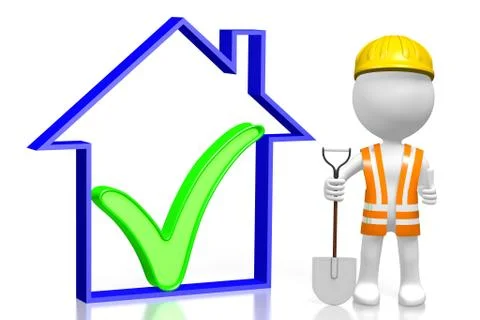 3D worker - house shape Stockillustratie