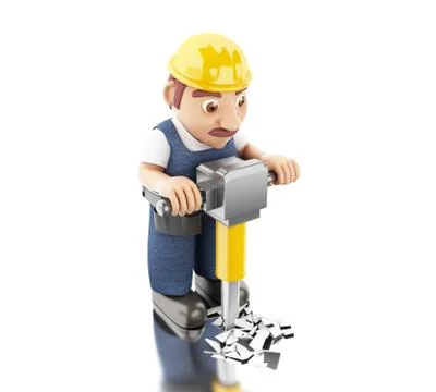 3d Worker with a jackhammer working on a construction Stock Illustration