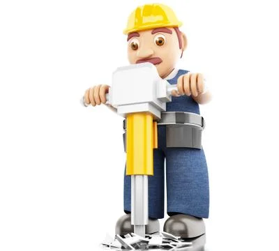 3d Worker with a jackhammer working on a construction Stock Illustration
