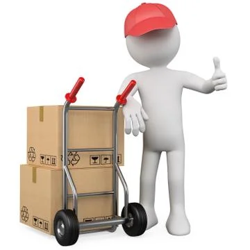 3d worker with a package and thumb up Stock Illustration