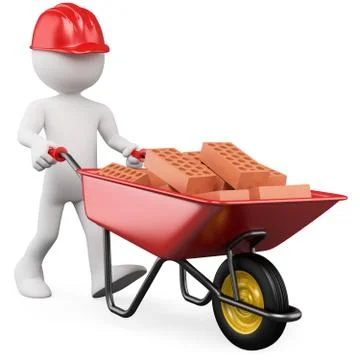 3d worker pushing a wheelbarrow with bricks Stock Illustration