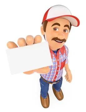 3D Worker showing a blank card Stock Illustration