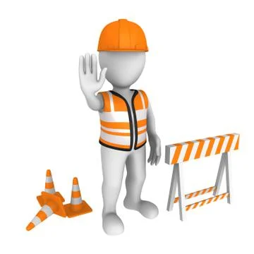 3d worker shows stop gesture Stock Illustration