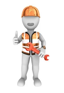3d worker shows thumbs up gesture Stock Illustration