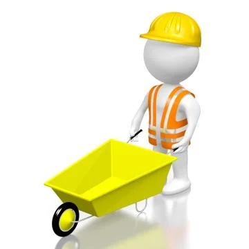 3D worker with a wheelbarrow 스톡 일러스트
