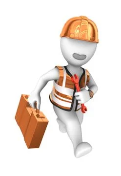 3d worker with wrench run. 3d illustration. Stock Illustration
