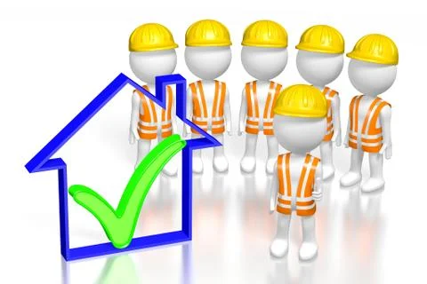 3D workers - house shape Stock Illustration