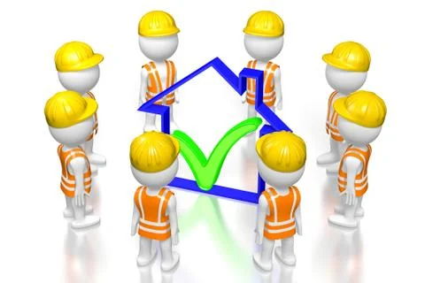 3D workers - house shape Stock Illustration