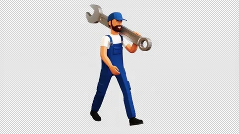 3d workman walking with large spanner Video stock 235704538