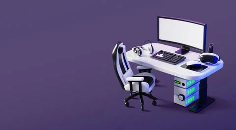 3d workplace with gaming and streaming setup. Studio interior room with computer Stock Illustration