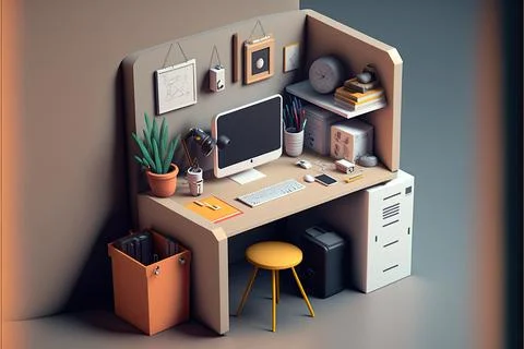 3d workspace, desk, Made by AI,Artificial intelligence Stock Illustration