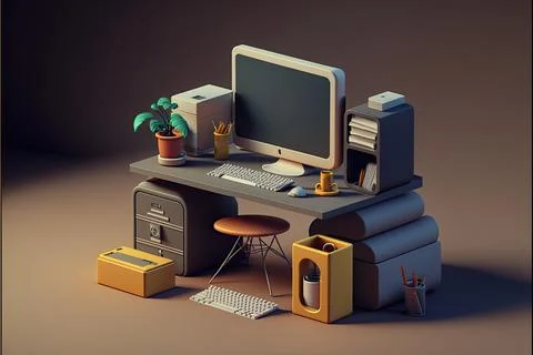 3d workspace, desk, Made by AI,Artificial intelligence Stock Illustration