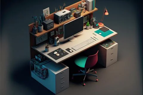 3d workspace, desk, Made by AI,Artificial intelligence Stock Illustration