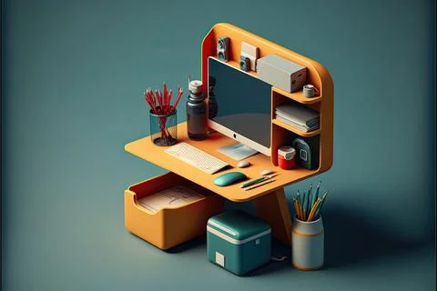 3d workspace, desk, Made by AI,Artificial intelligence Stock Illustration