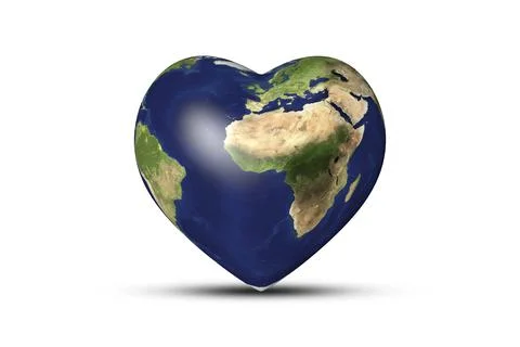 3D World Earth Day background. Earth in the shape of a heart on a white backg Stock Illustration