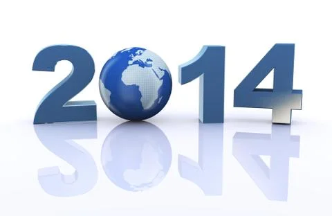 3d world globe and year 2014 Illustrazione stock