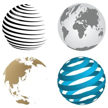3D World Globe Collection Abstract Earth Map and Modern Global Sphere Design Stock Illustration
