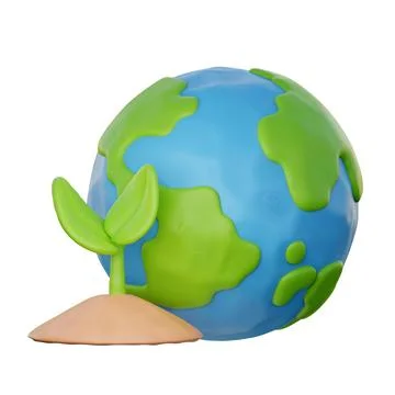 3d World globe with plant. save the planet and energy, Eco friendly, cartoo.. Stock Illustration