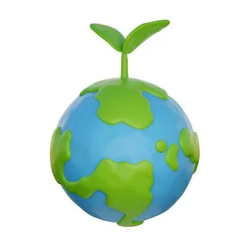 3d World globe with plant. save the planet and energy, Eco friendly, cartoo.. Illustrazione stock