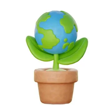 3d World globe with plant. save the planet and energy, Eco friendly, cartoo.. Stock Illustration