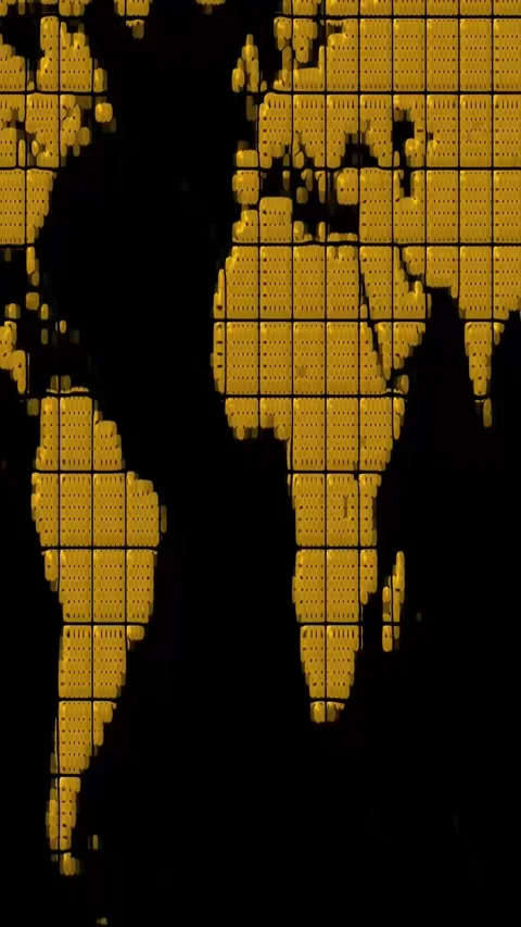 3D world map constructed from golden cubes. 3D world map globe earth. 3D wo.. Stock Footage 345723297