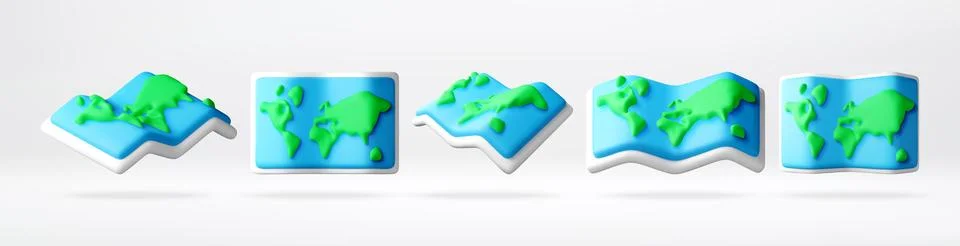 3D world map icon set Stock Illustration