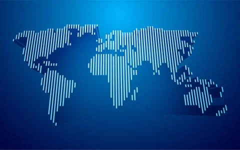 3D world map made ??up of white lines Illustrazione stock