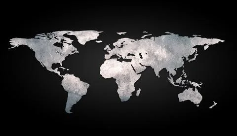3d world map metal on black background Stock Illustration