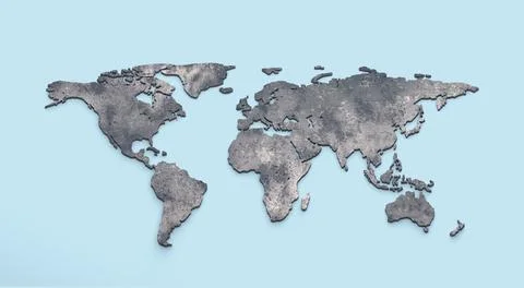 3d world map metal on blue background Stock Illustration