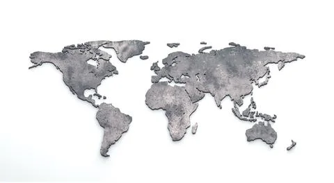 3d world map metal on white background Stock-Illustration