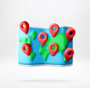 3d world map with multiple red location pins Stock Illustration