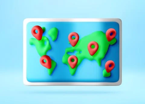 3d world map with red location pins on continents. Stock Illustration
